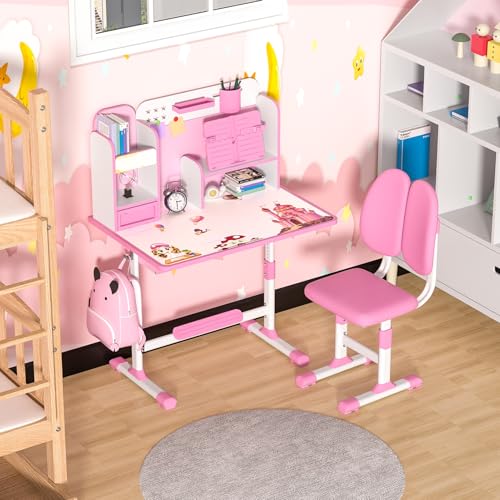 Height Adjustable Kids Desk and Chair Set with Book Stand Z703166