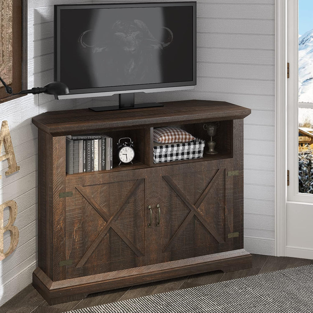 Rustic Oak Corner TV Stand with Storage Cabinets G7418
