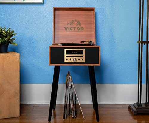 8-in-1 Turntable Music Center with Record Player, CD/MP3 Player, FM Radio, Bluetooth, USB Playback, Stereo Speakers, Espresso I91864