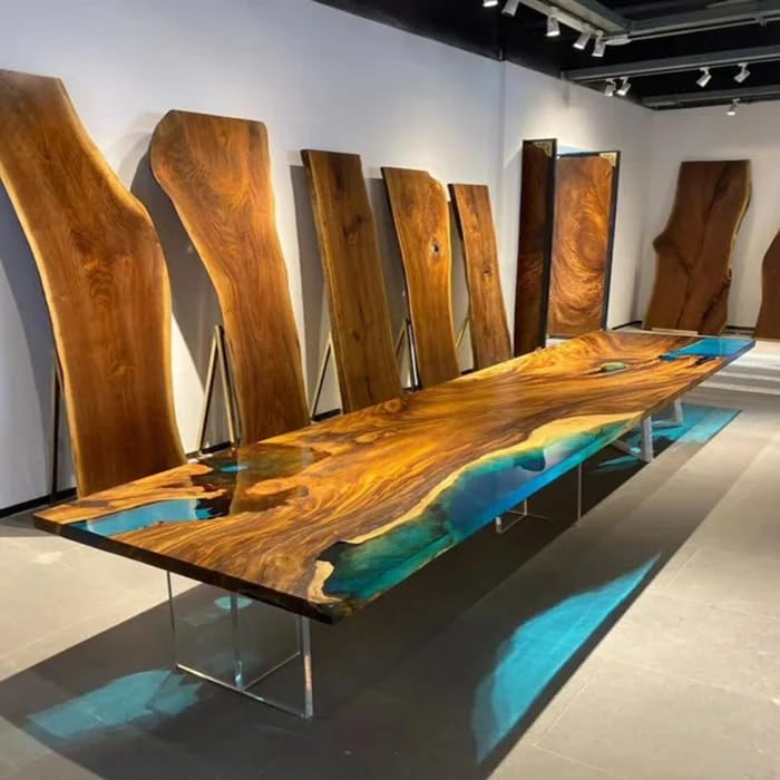Blue Live Edge Epoxy Dining Table 36 x 24 Inches R3301