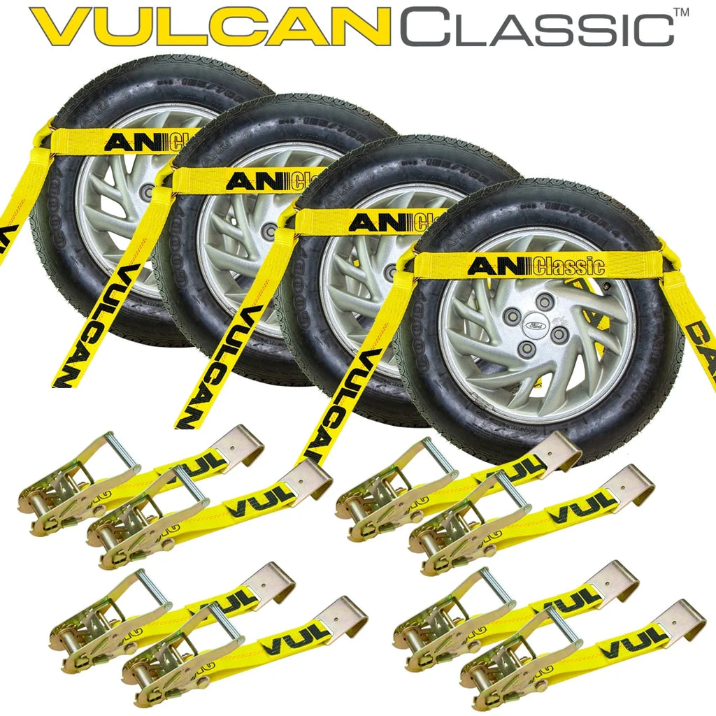 Car Tie Down 4 Pack Flat Hooks Classic Yellow 3300 Lbs SWL T7524