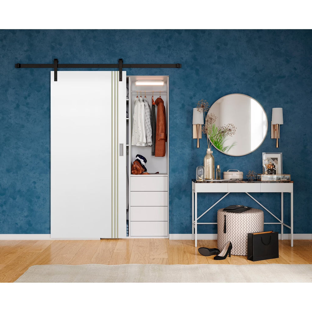 White Gold Lines Painted Solid Core Barn Door 24X80 T579644