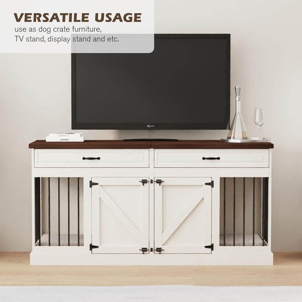 White 2 Drawer Wooden Dog Crate S164498