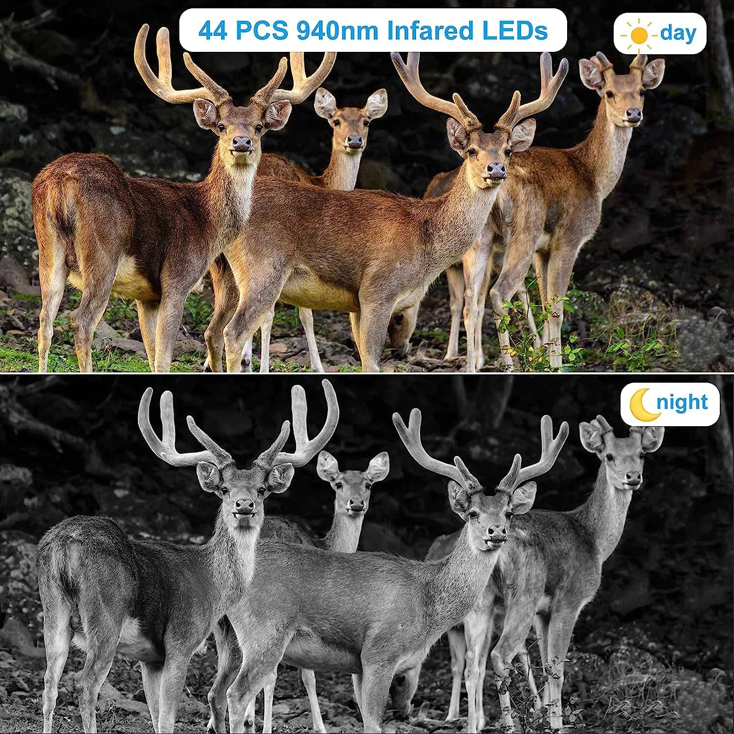 36MP 1520P Night Vision Motion Activated Hunting Camera IP67 Waterproof 120° 65FT 44pcs No Glow LEDs H479