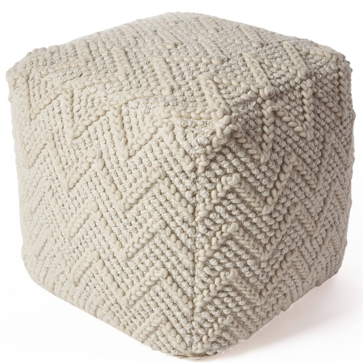 Ivory Chevron Cable Pouf R5433