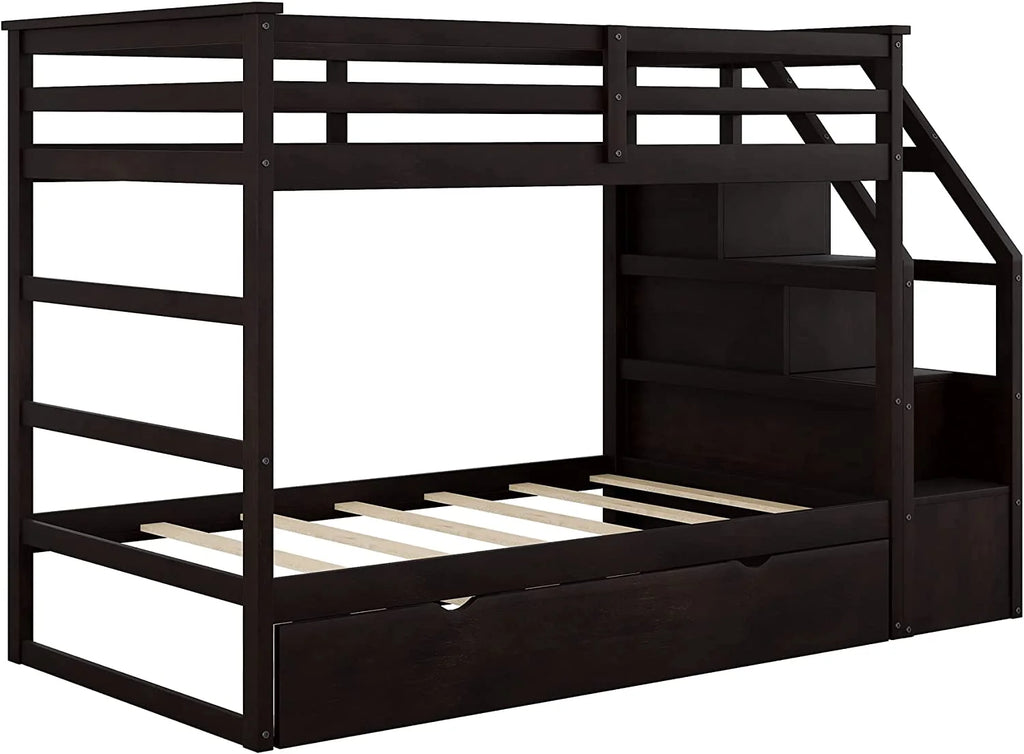 Espresso Wooden Over Bunk Bed with Trundle and 3 Storage Stairs Z347249