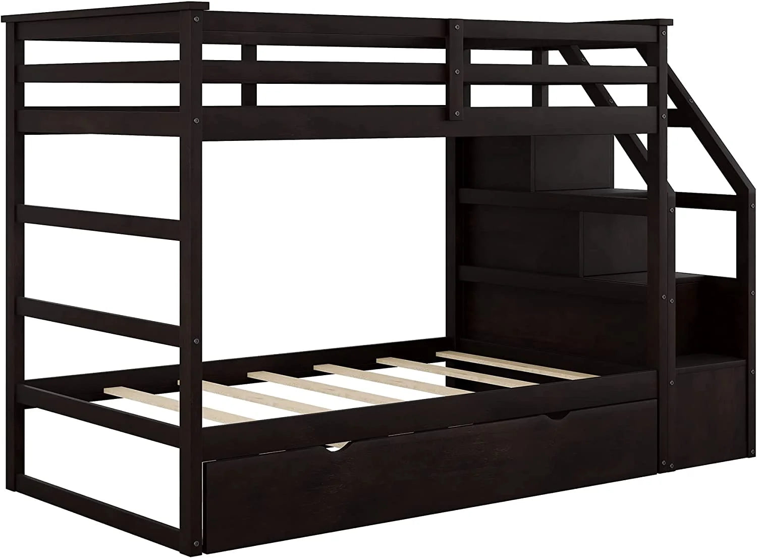 Espresso Wooden Over Bunk Bed with Trundle and 3 Storage Stairs Z347249
