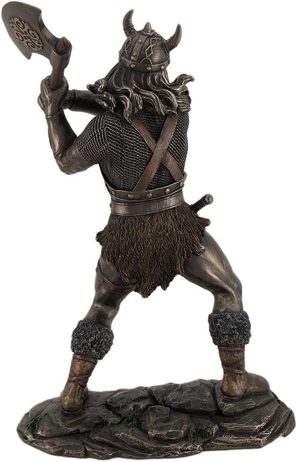 11.25 Tall Viking Axe Warrior Battle Stance Cold Cast Resin Antique Bronze Finish X841894