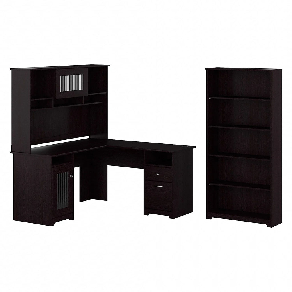 60W L Shaped Computer Desk With Hutch And 5 Shelf Bookcase M17416