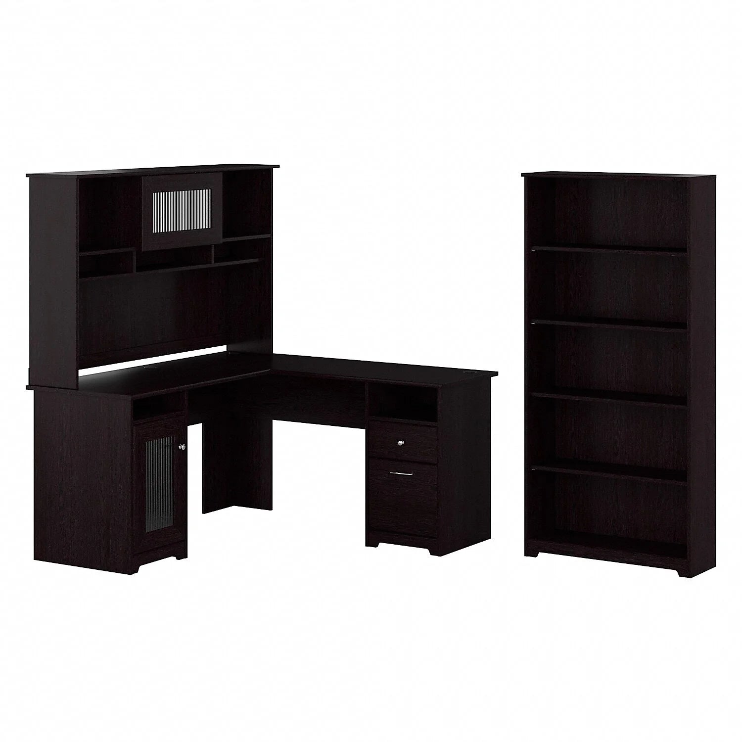 60W L Shaped Computer Desk With Hutch And 5 Shelf Bookcase M17416