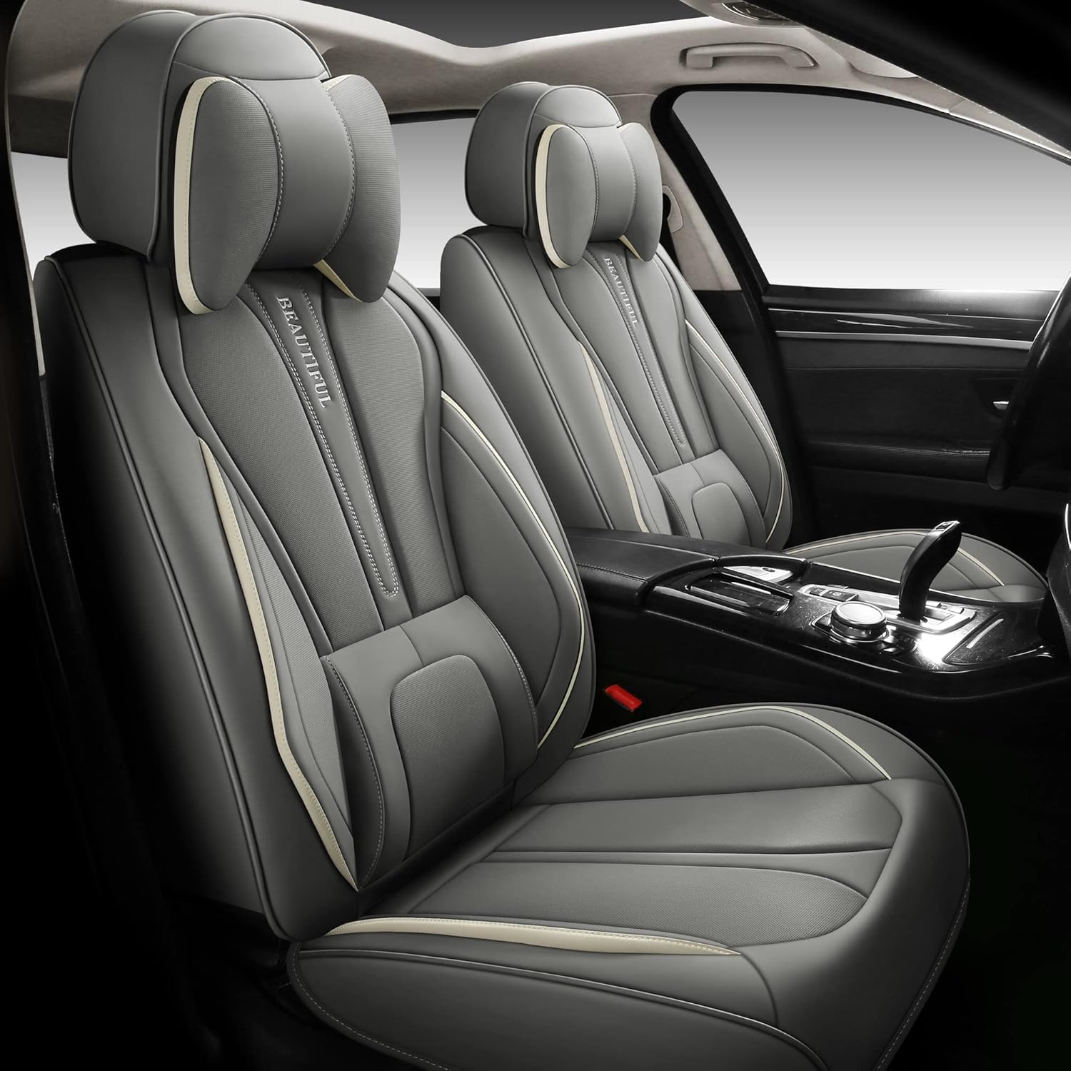 Red Leather Car Seat Covers Full Set 5 Seats I607508