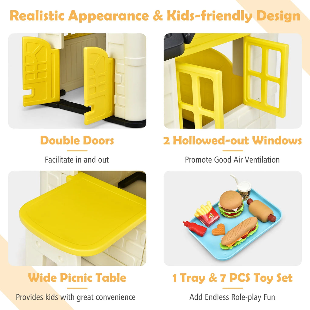 Yellow Playhouse Games Cottage with 7 PCS Toy Set and Waterproof Cover L449