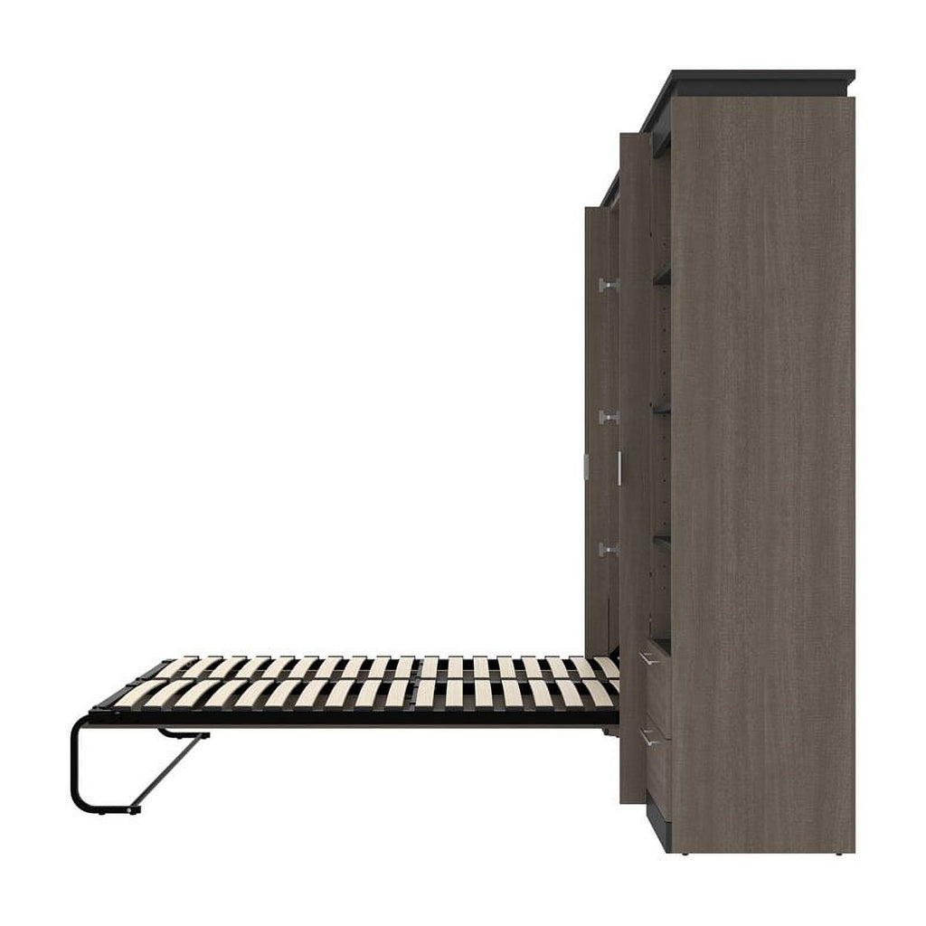 98" Full Murphy Bed and 2 Bookcases with Drawers in Bark Gray U115673