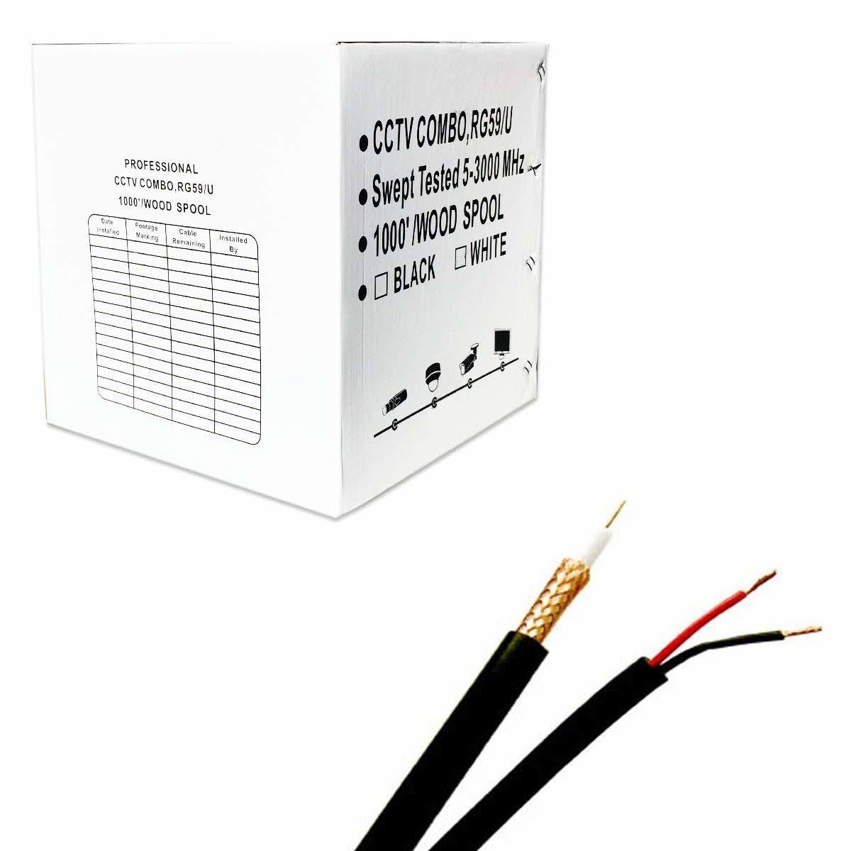 1000 ft. Siamese RG59 Coaxial CCTV Combo Cable Black H4811