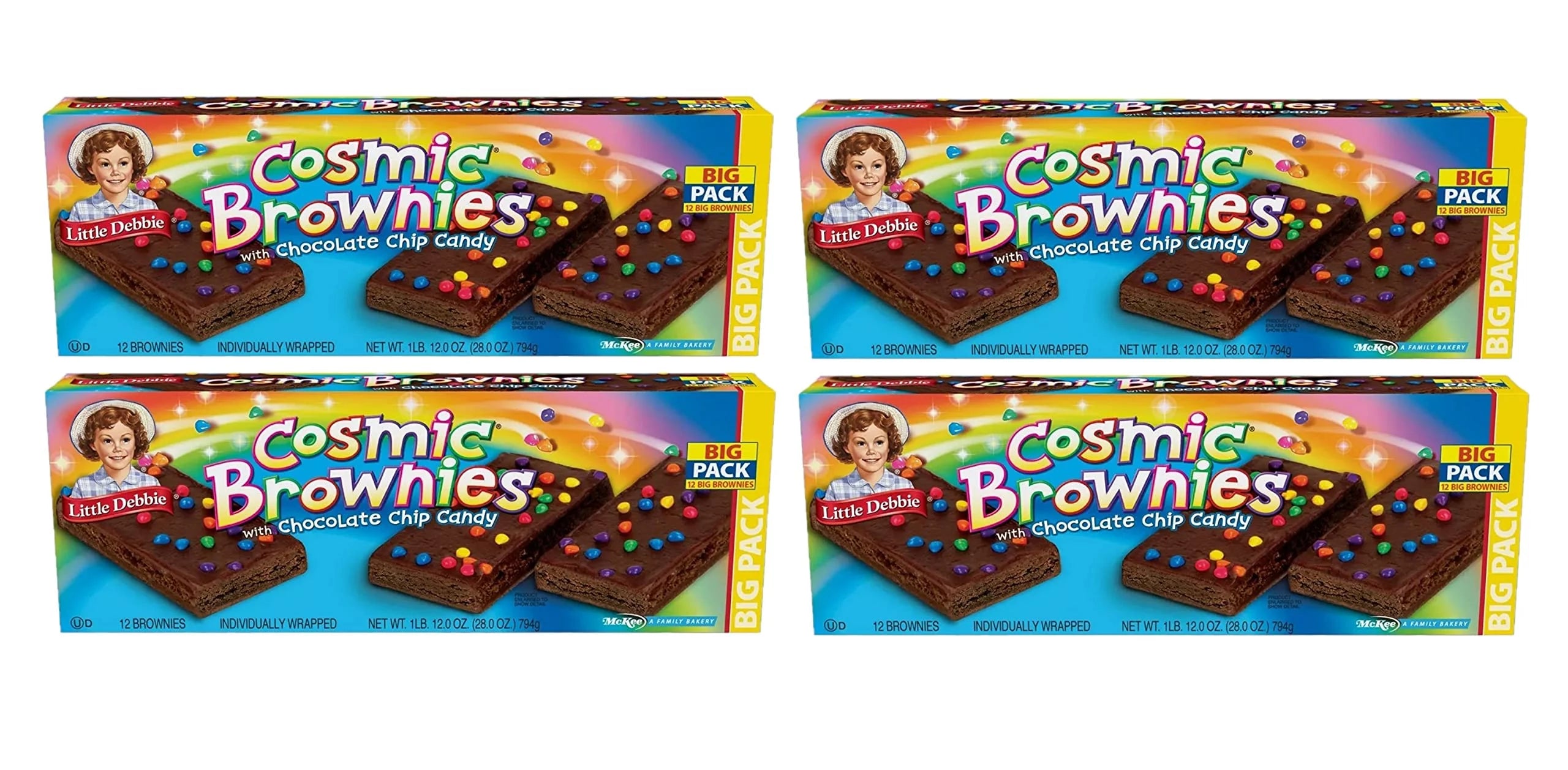 4 Big Pack Boxes Individually Wrapped Brownies with Chocolate Chip Candy H570