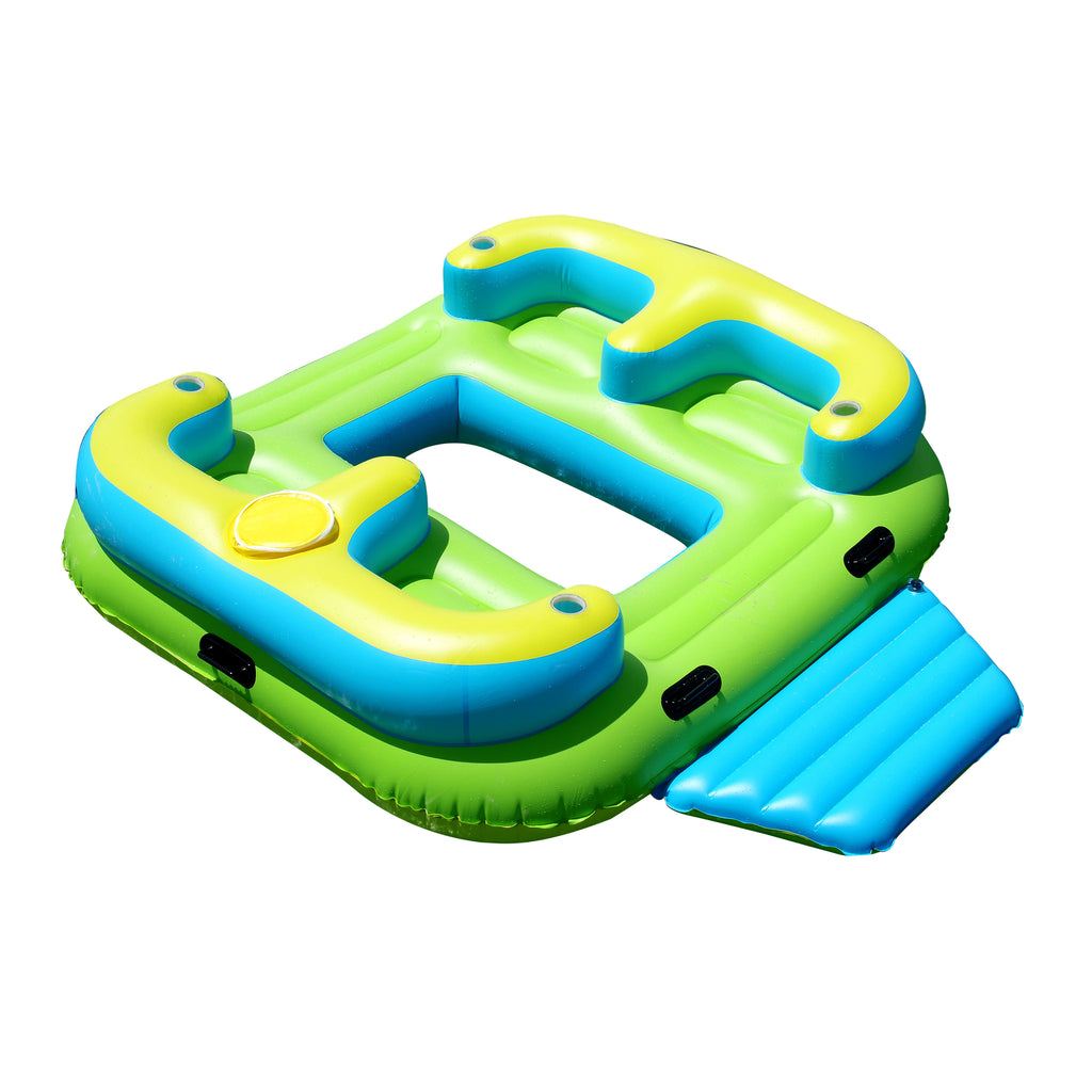 Inflatable Floating Island Lounge Raft with Cup Holders and Coolers - 4 Person R4301