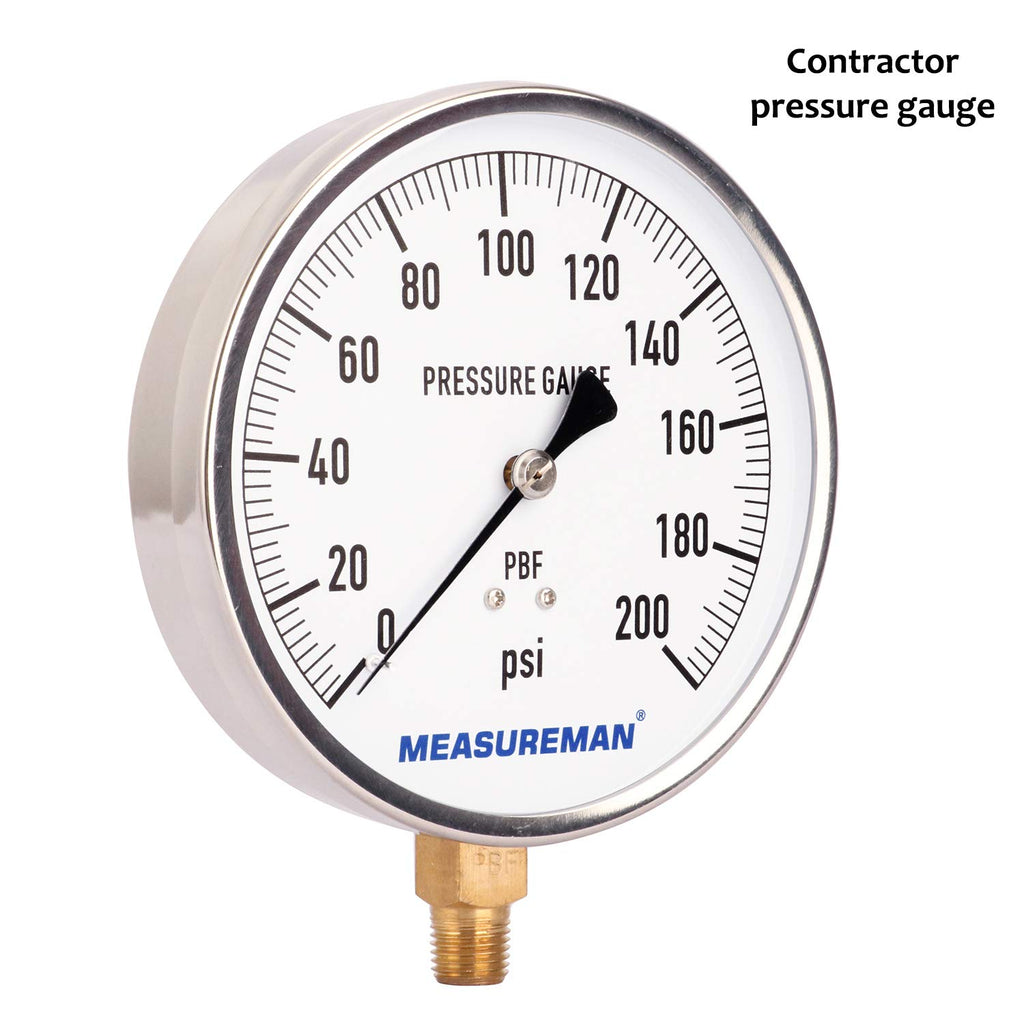 304 Stainless Steel Case Pressure Gauge, 0-200Psi, 4-1/2 Dial Size, Pack of 2 S869809