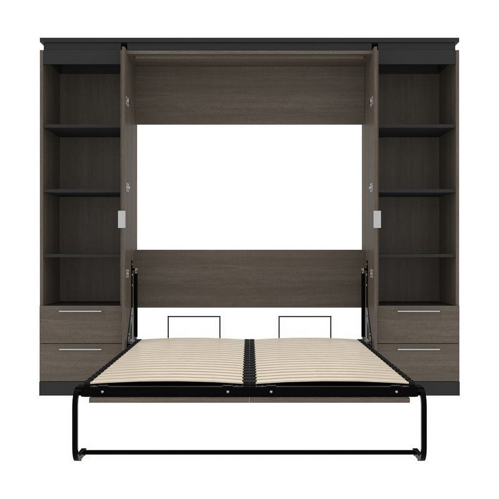 98" Full Murphy Bed and 2 Bookcases with Drawers in Bark Gray U115673
