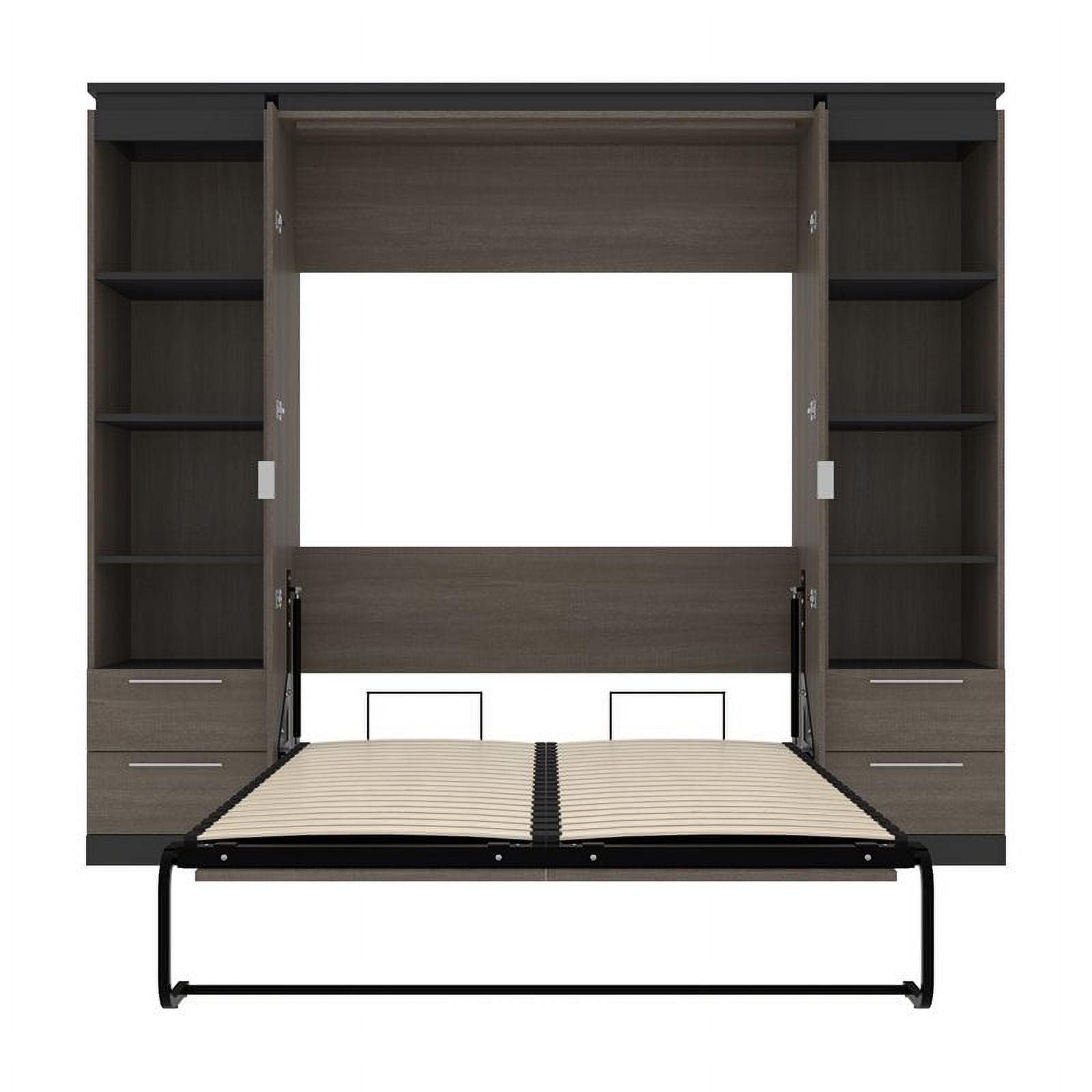 98" Full Murphy Bed and 2 Bookcases with Drawers in Bark Gray U115673