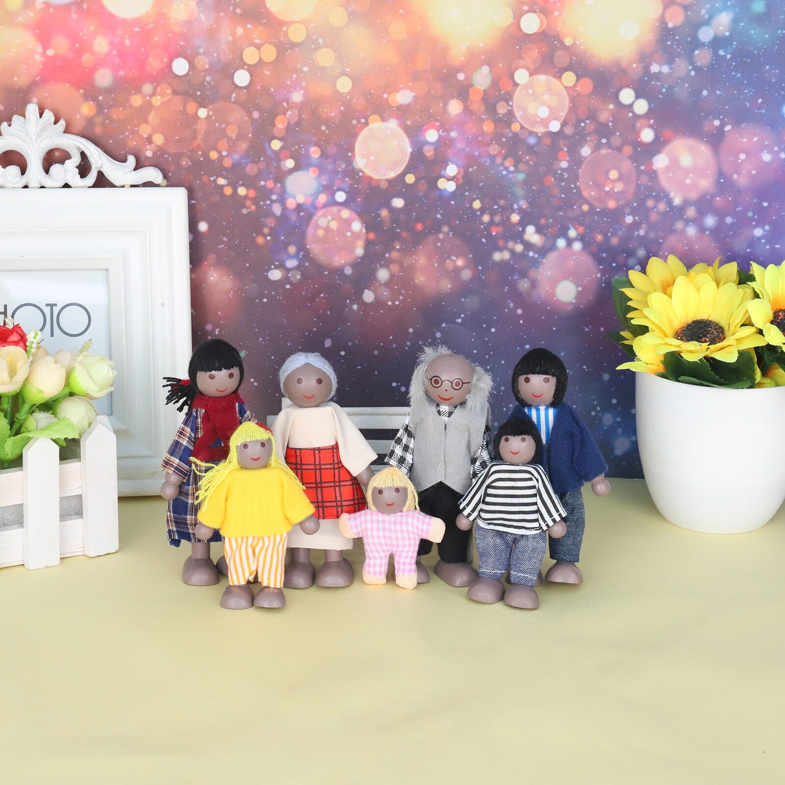 African Wooden Dolls Family Playset Set Of 7 J548589