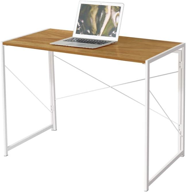 Walnut Desktop White Frame Folding Laptop Desk 39.4 Inch Pack of 2 R6795