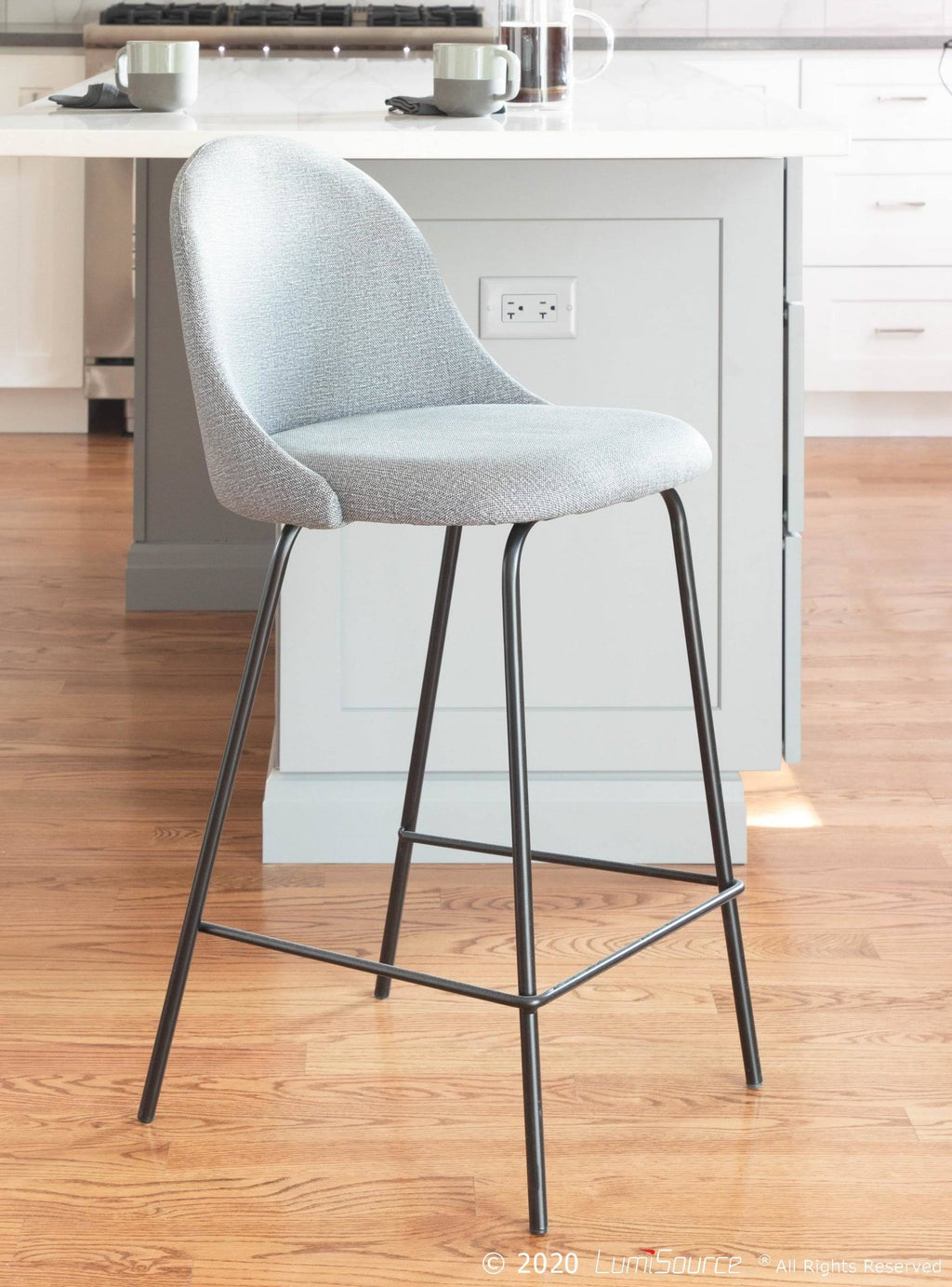 Black Metal Grey Fabric Counter Stool Set of 2 X57309