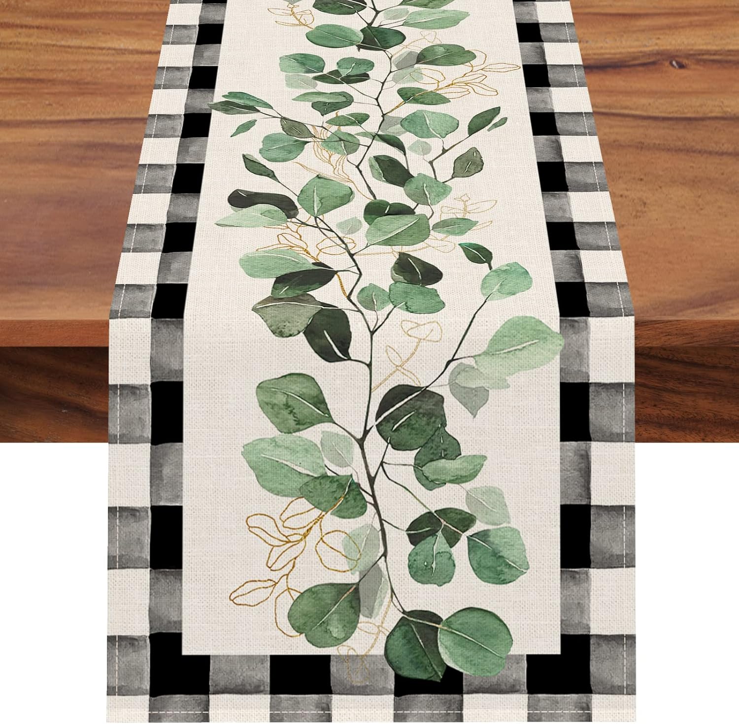 Black White Buffalo Plaid Check Table Runner 13 x 90 Inches K30061