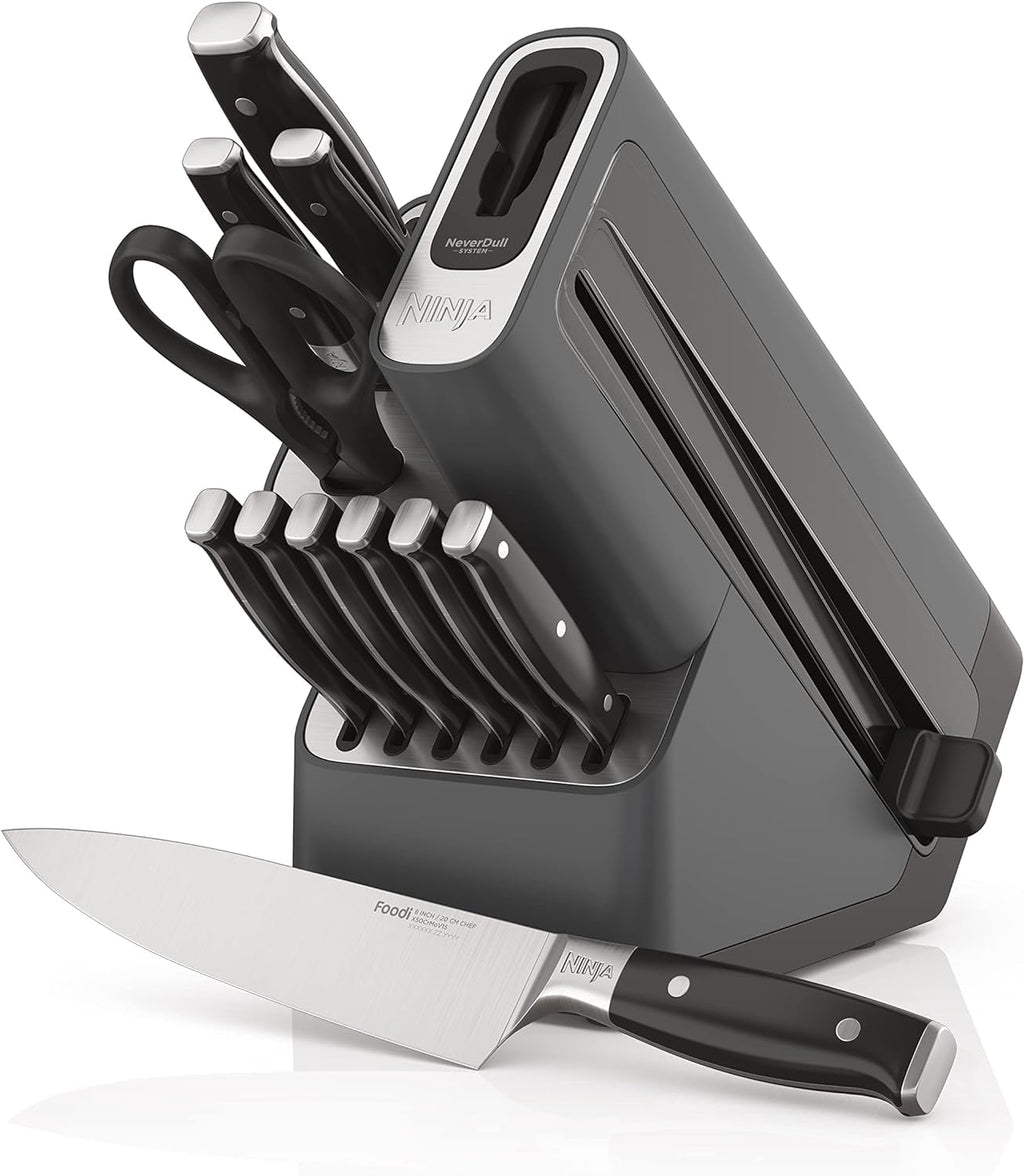12 Piece German Stainless Steel Knife Block Set with Built-in Sharpener, Black V552744