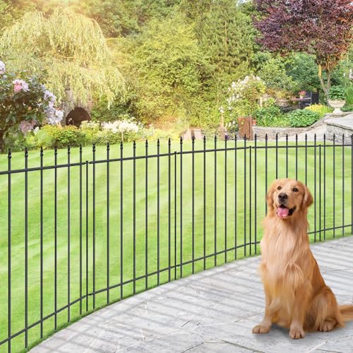 Black Metal Garden Fence 24 in H x 10 ft L 5 Panels + 6 Stakes A151