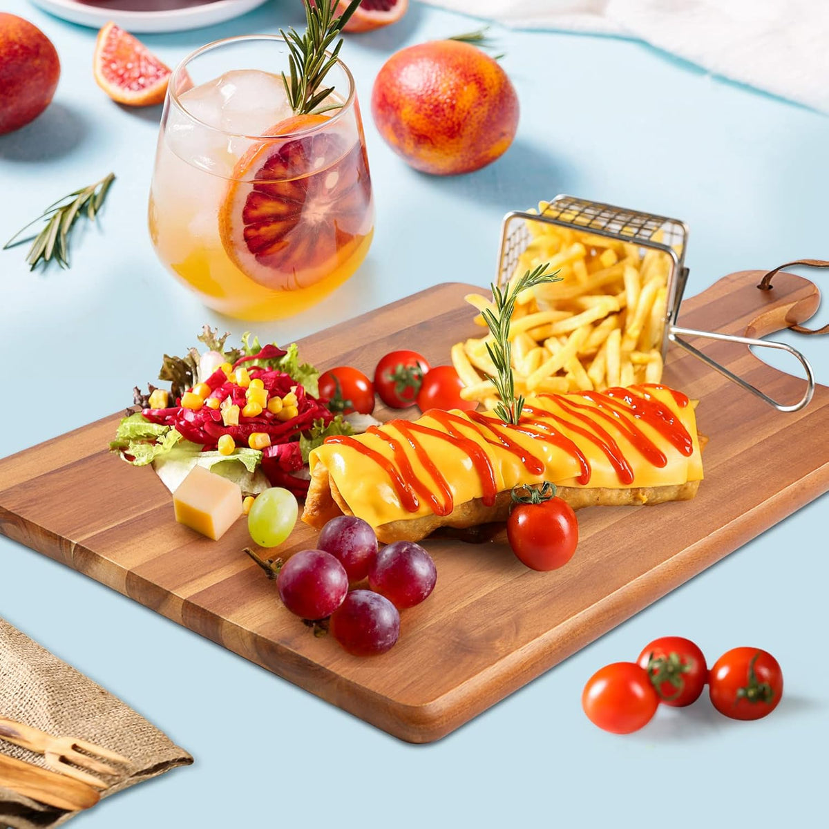 Acacia Wood Cutting Board with Handle 17"X11" Q61539