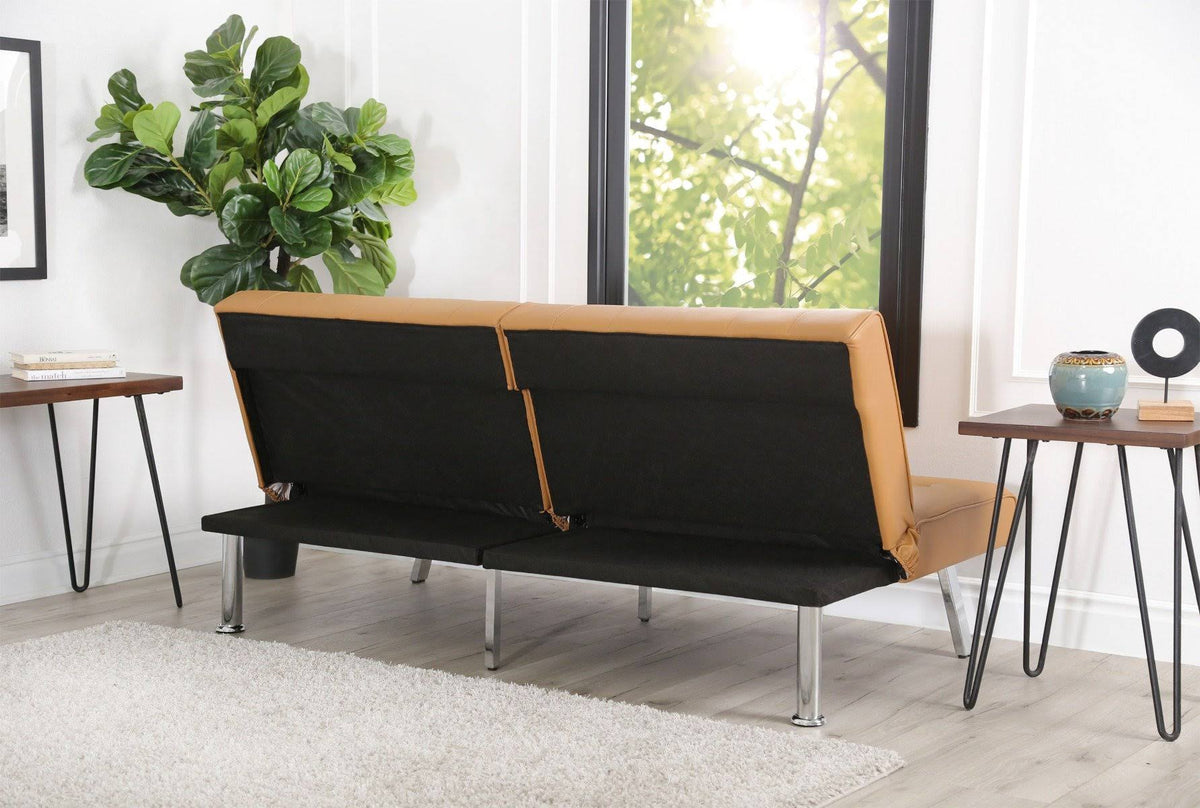 Faux Leather Convertible Sofa in Ivory A894620
