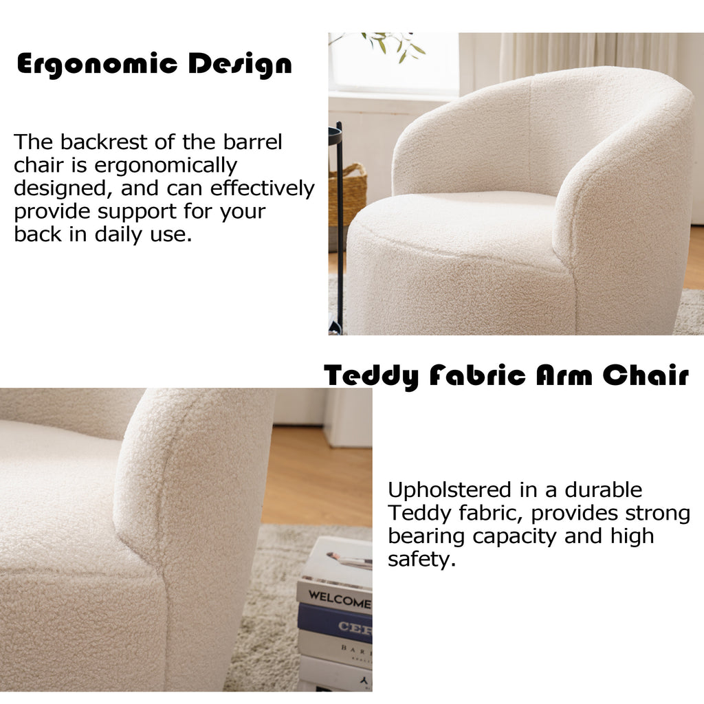 White Teddy Fabric Swivel Barrel Armchair P24443