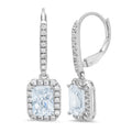 Emerald Cut Halo Drop Dangle Earrings Lever Back U7364