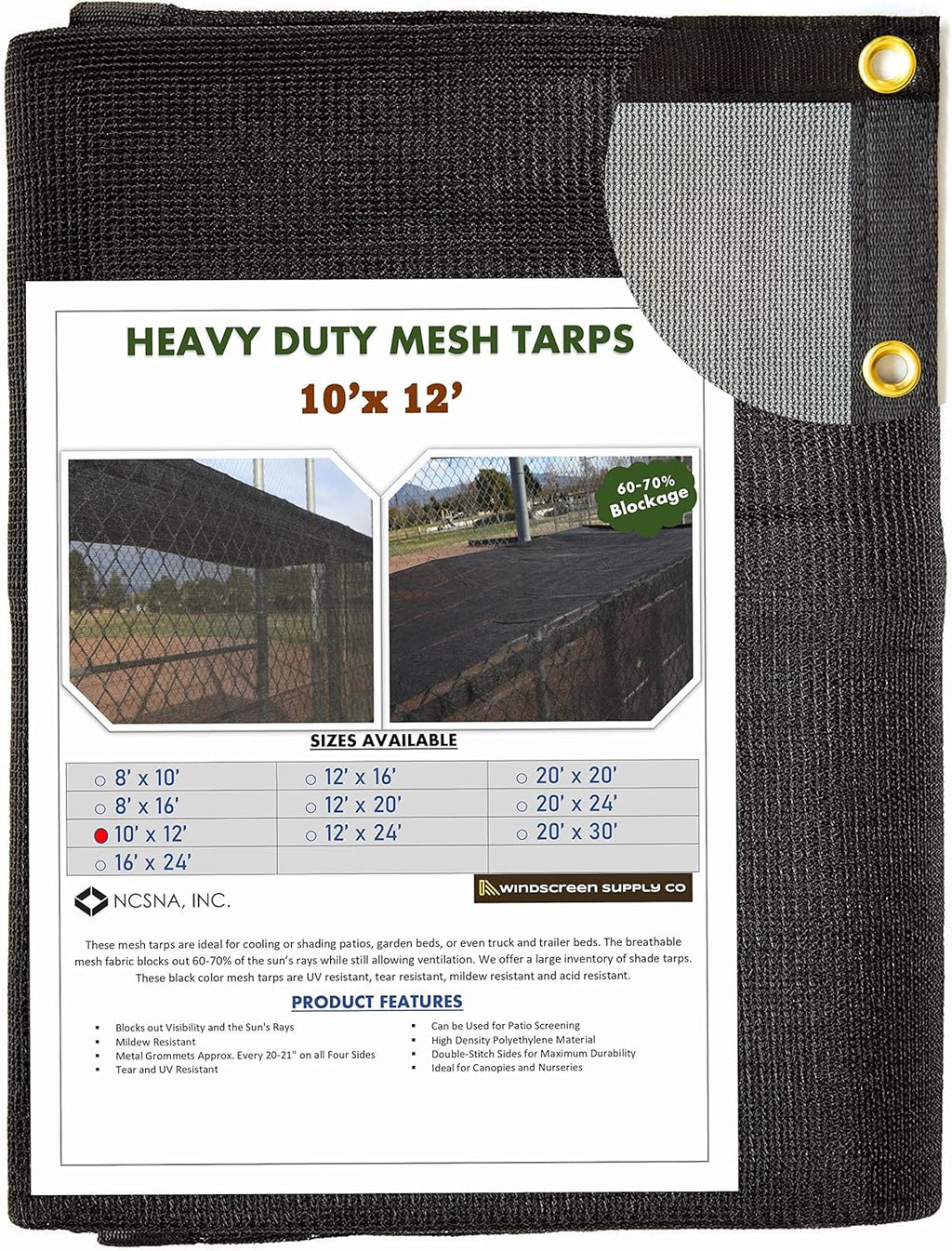 Heavy Duty Black Knitted Mesh Tarp with Grommets, 10 FT X 12 FT, Pack of 2 Y243316