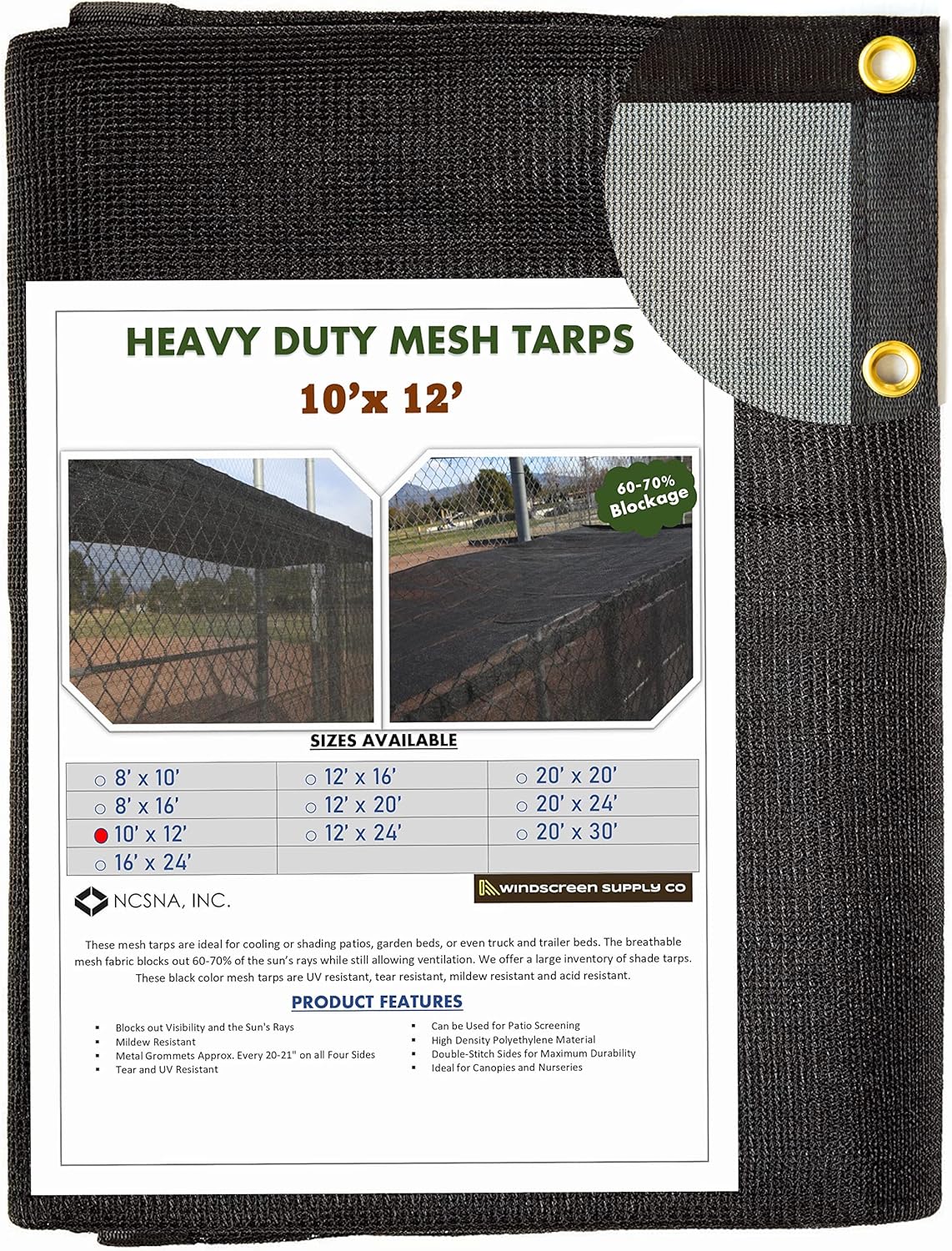 Heavy Duty Black Knitted Mesh Tarp with Grommets, 10 FT X 12 FT, Pack of 2 Y243316