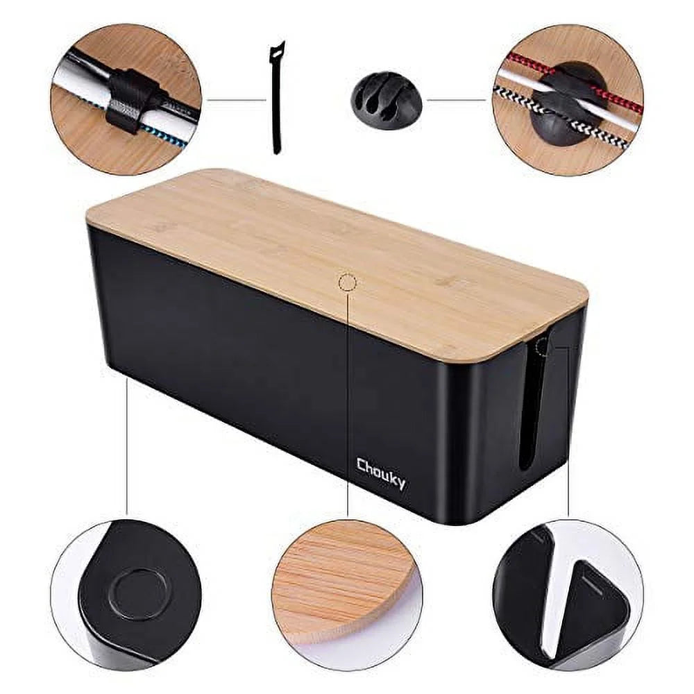 2 Pack Large Wooden Style Cord Organizer Box (Black) V4852