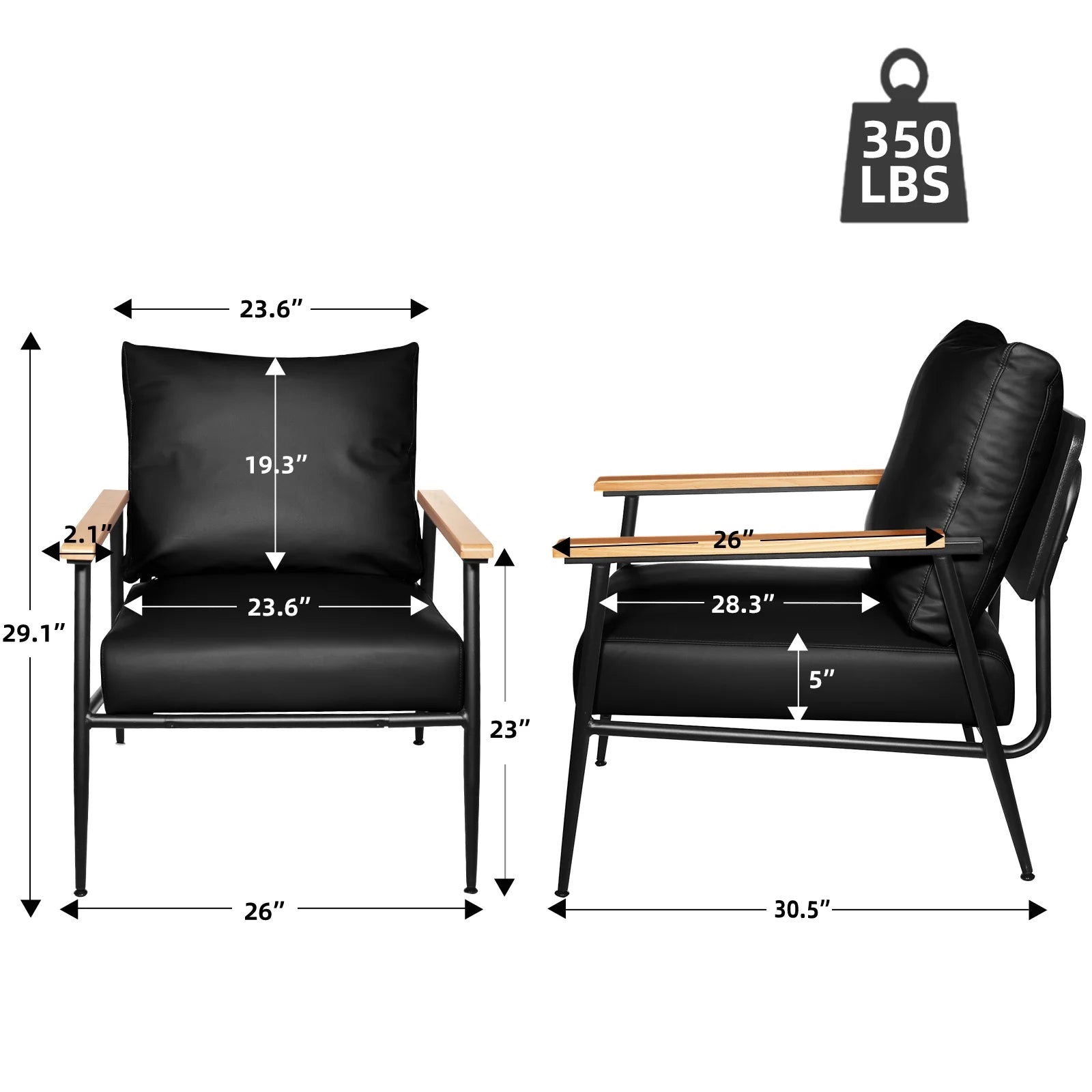 Black PU Leather Accent Chair with Metal Frame S219