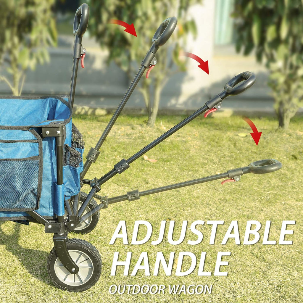 Collapsible Outdoor Folding Wagon Cart with Side Bag Cup Holder W134