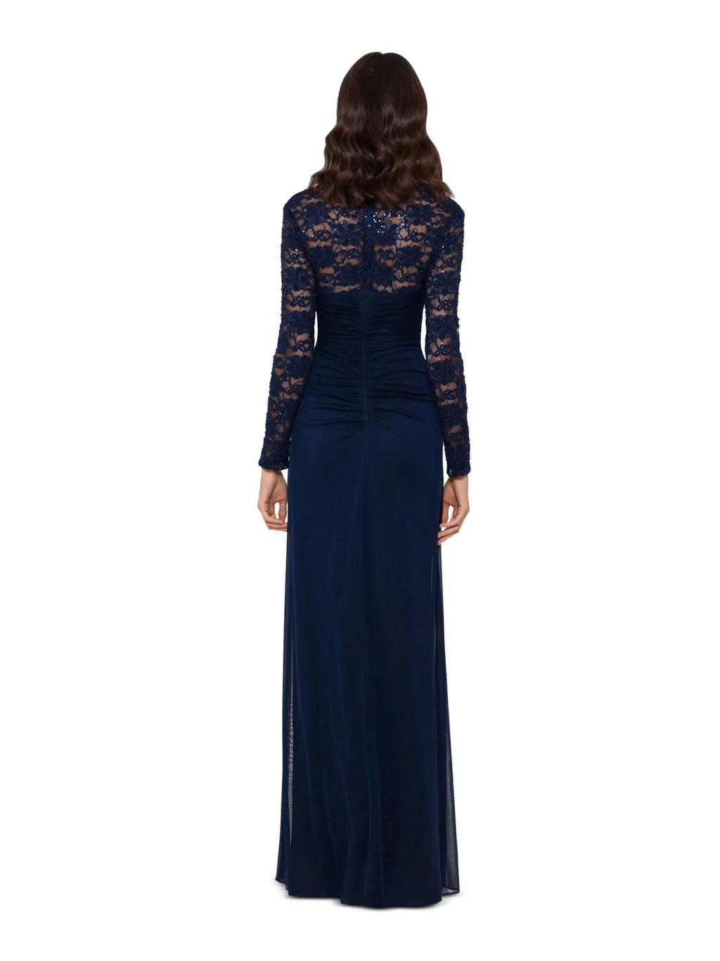 Navy Lace Sequined Long Sleeve Scoop Neck Full-Length Body Con Dress H2397