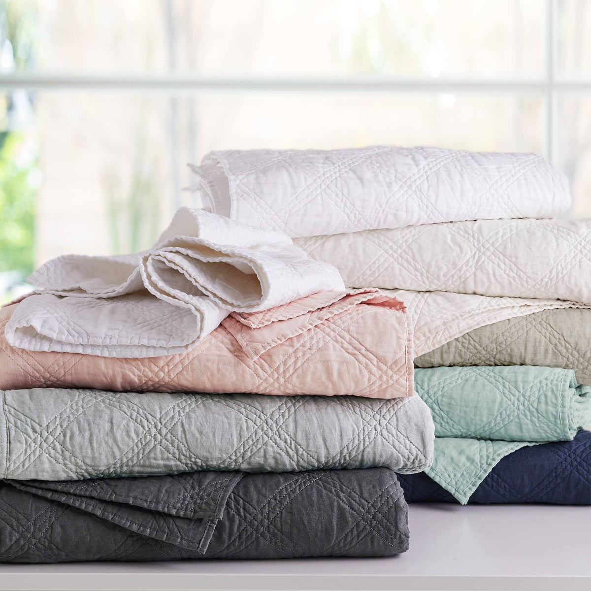 Washed Linen Full/Queen Quilt in Blush X1255