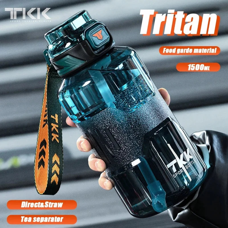 1500ml Tritan Black Sports Water Bottle with Tea Strainer L15515