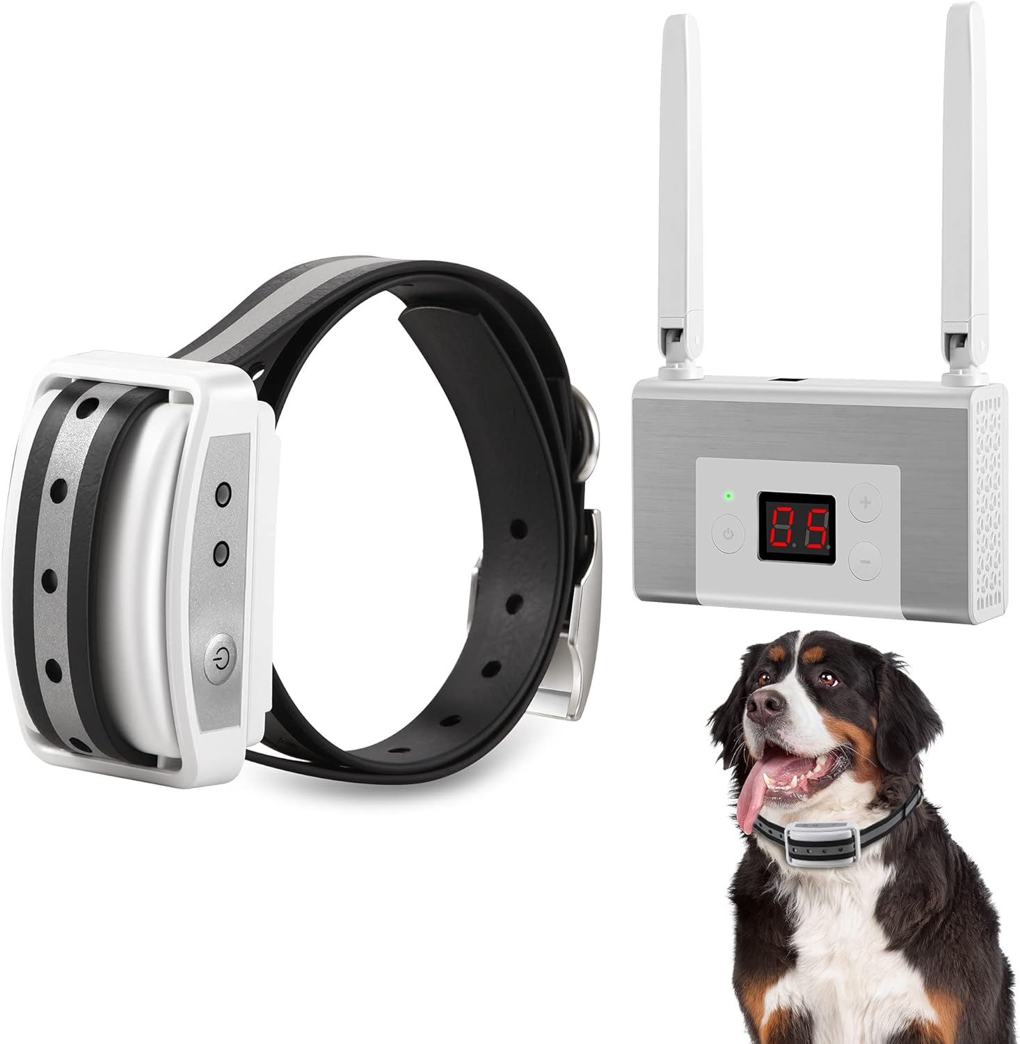 White Wireless Dog Fence System with Waterproof Rechargeable Collar Receiver F39477