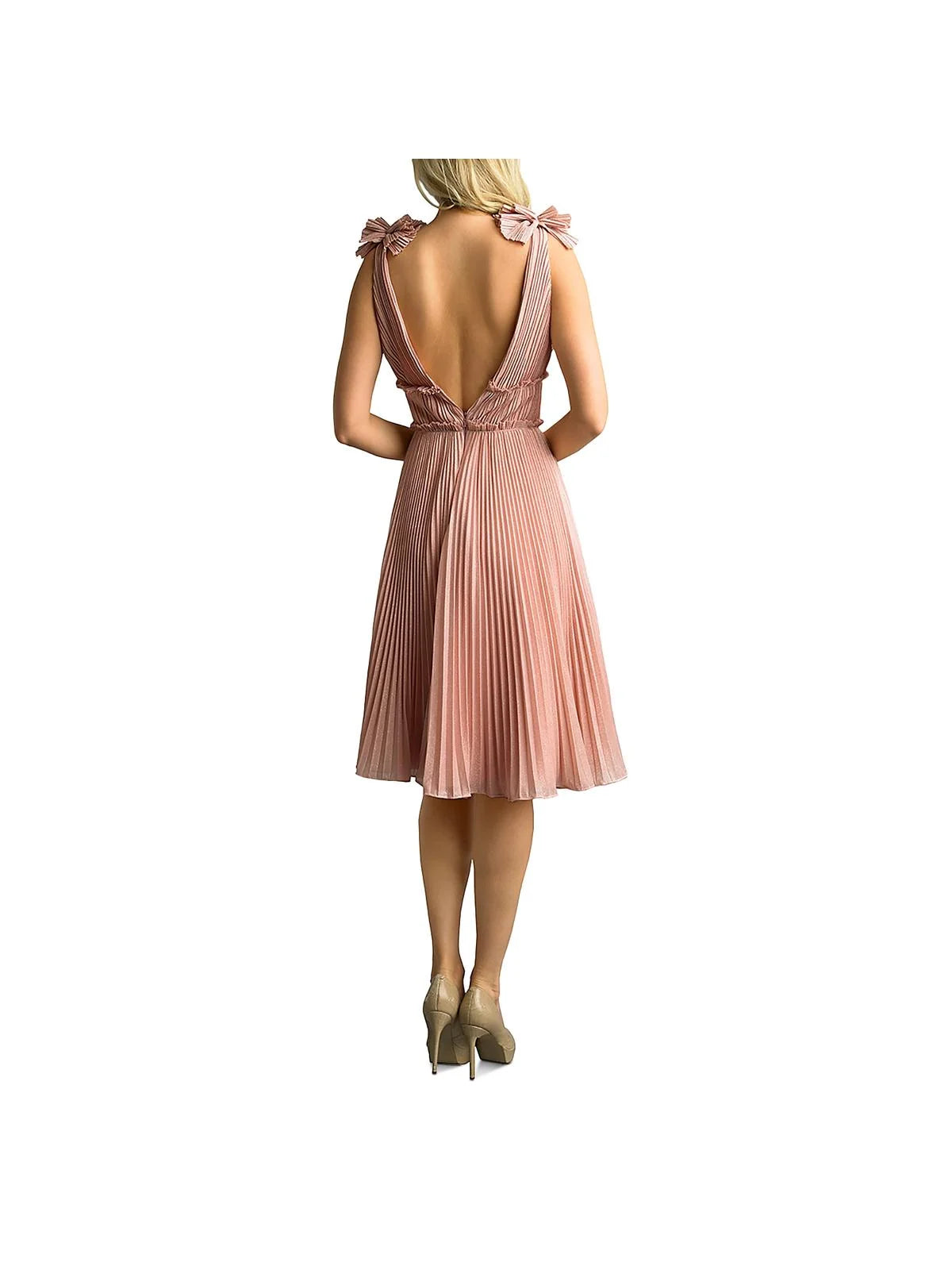 Pink Pleated Spaghetti Strap V Neck Fit + Flare Dress 6 J1697
