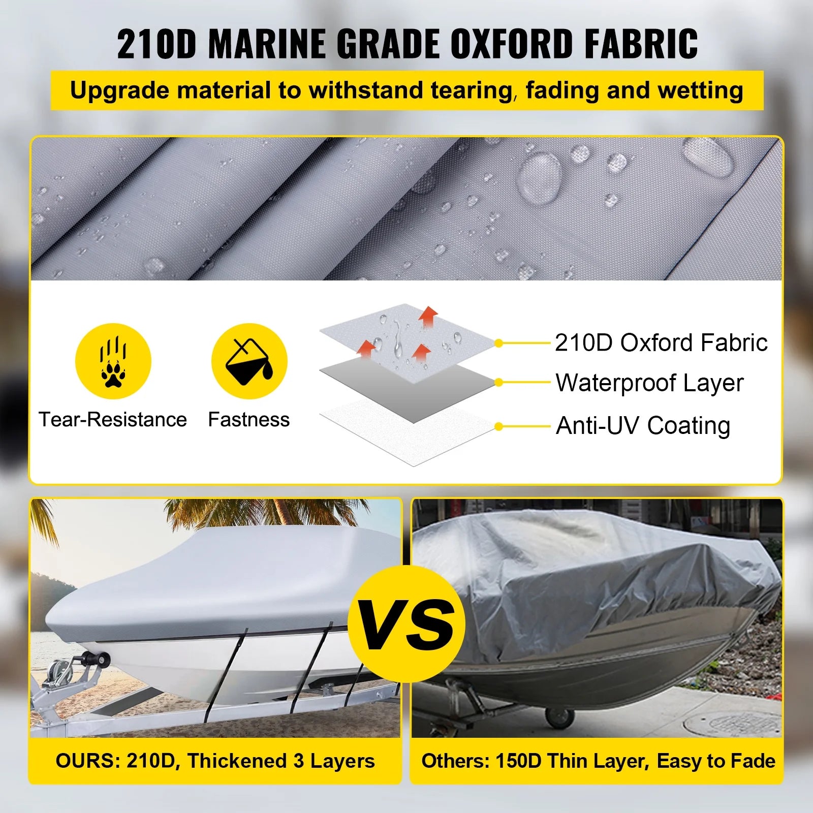 Heavy Duty 210D Marine Grade Polyester Waterproof Boat Cover F3576