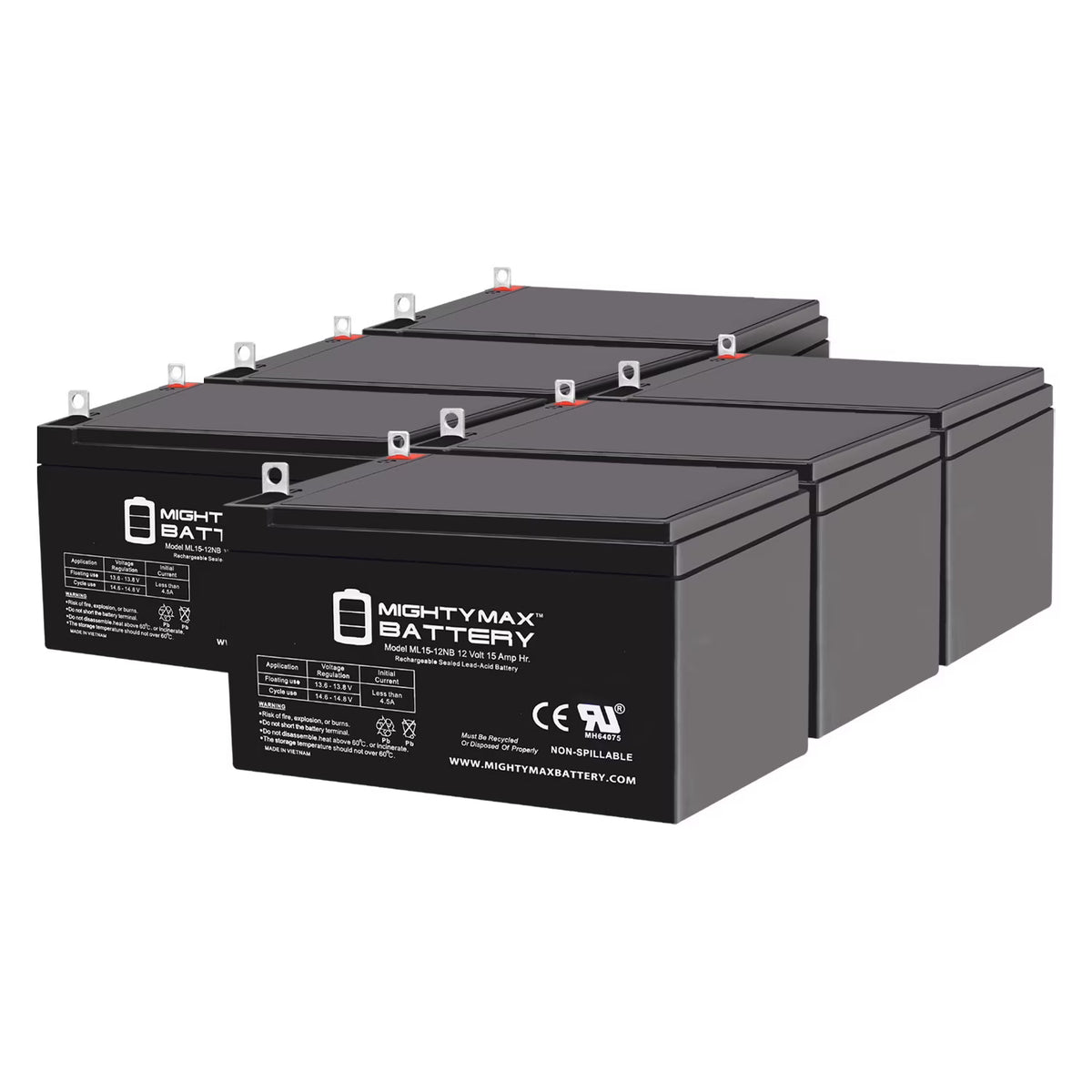 12V 15AH Replacement Battery - 6 Pack O6457
