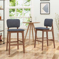 Wooden Bar Chair with Fabric Seats (Set of 2), Charcoal and Walnut Finish R612