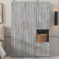 Grey 3 Door Wooden Wardrobe Closet with Drawers and Hanging Rail B496