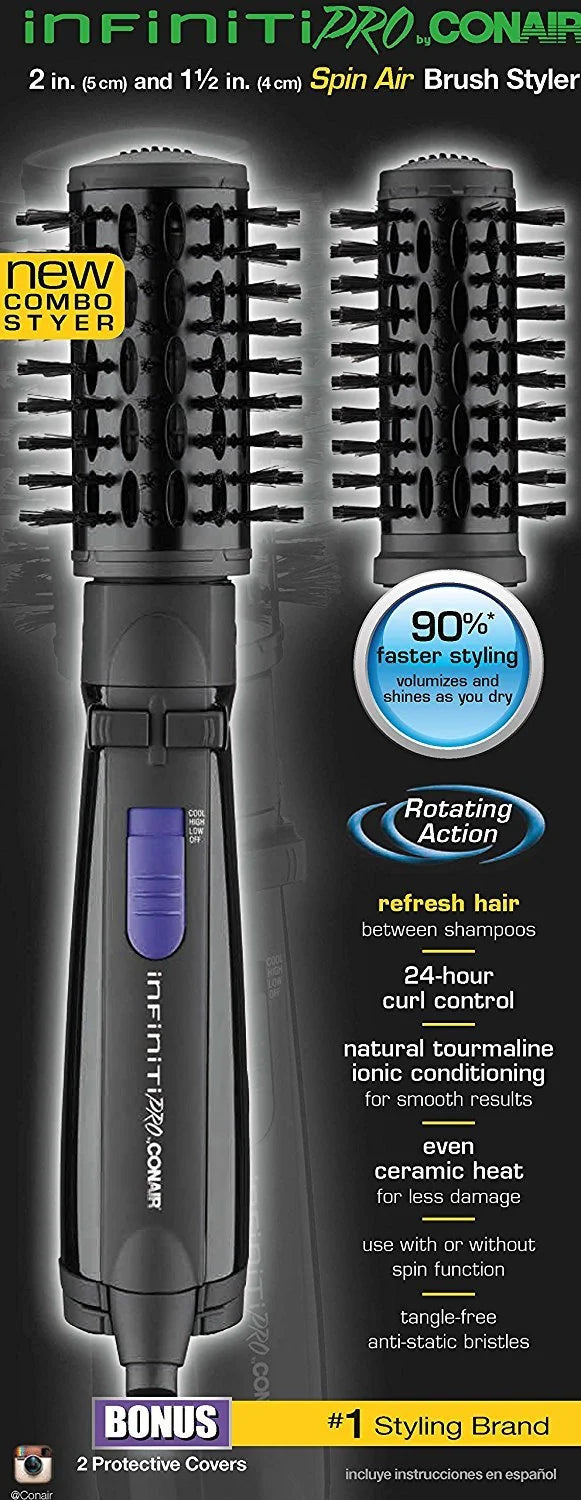 Black Hot Air Brush with 2 Inch and 1.5 Inch Brushes L3667