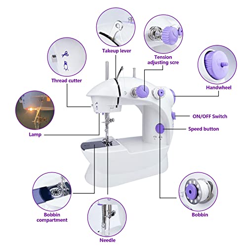 Mini Sewing Machine, Adjustable 2-Speed 2-Thread Portable Electric Sewing Machine with Foot Pedal C993