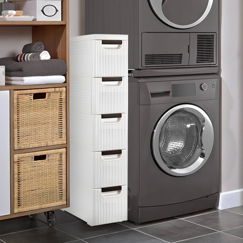 5-Tier White PP Storage Cabinet with Drawers O715